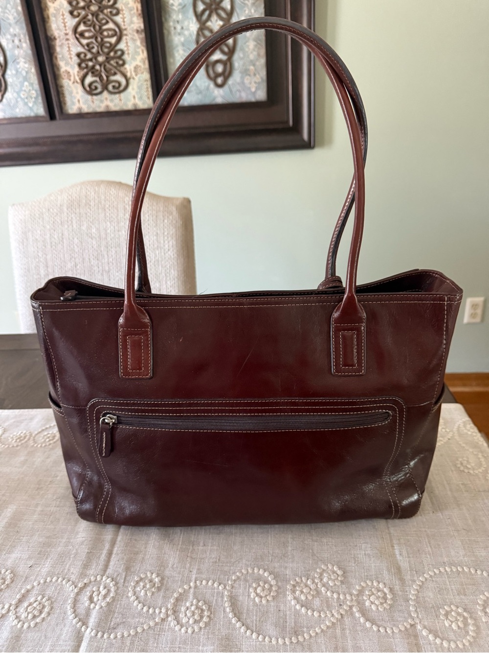 Fossil Large Brown Leather Tote Handbag MSRP $230 - Picture 2 of 8